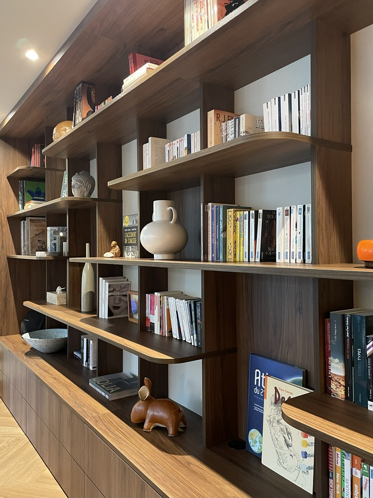 grande bibliotheque bois noyer vintage